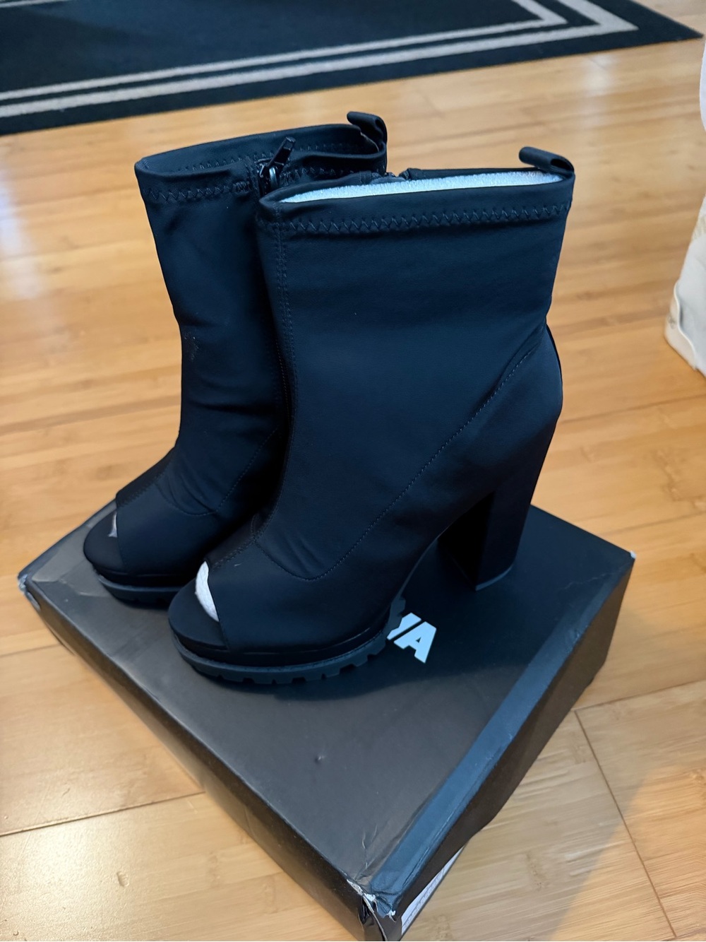 Fashion Nova Black Peep-Toe Chunky Heel Ankle Boots